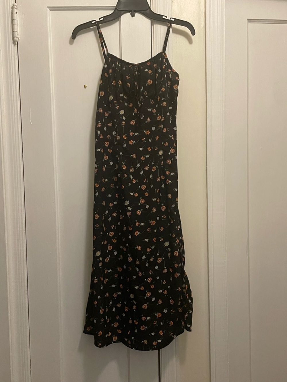 Floral Black Spaghetti-Strap Midi Dress